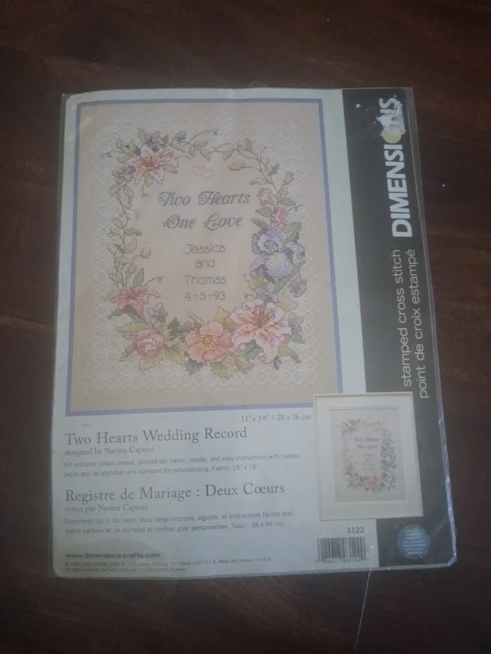 Dimensions 'Two Hearts' Wedding Cross Stitch Kit - Floral Pink & Cream
